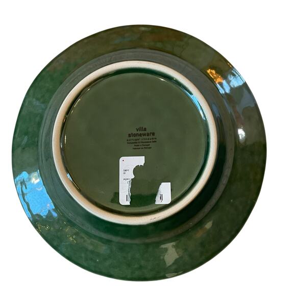 Villa Stoneware Portugal Green Ceramic Bowls 9.5" Floral Border Set of 4 NEW - Picture 8 of 14